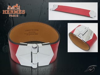 Hermes Berenice Leather Bracelet Red With Silver Cuff